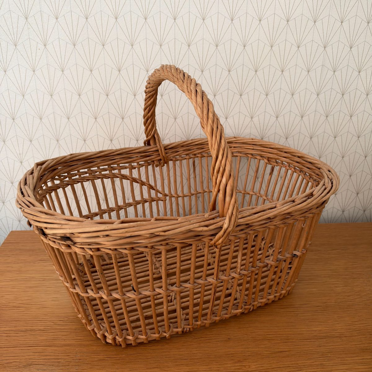 Vintage French Wicker Market Basket with Handle Farmhouse 20102620 Fleamarketfrance