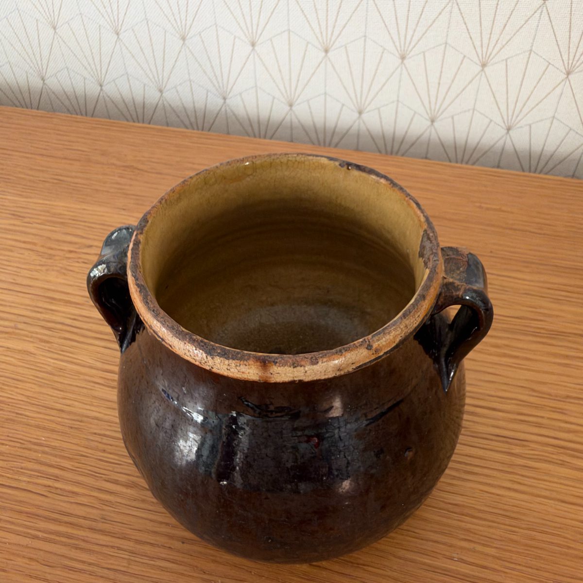 Antique French Glazed Stoneware Double Handle Pot Farmhouse 07102615 Fleamarketfrance