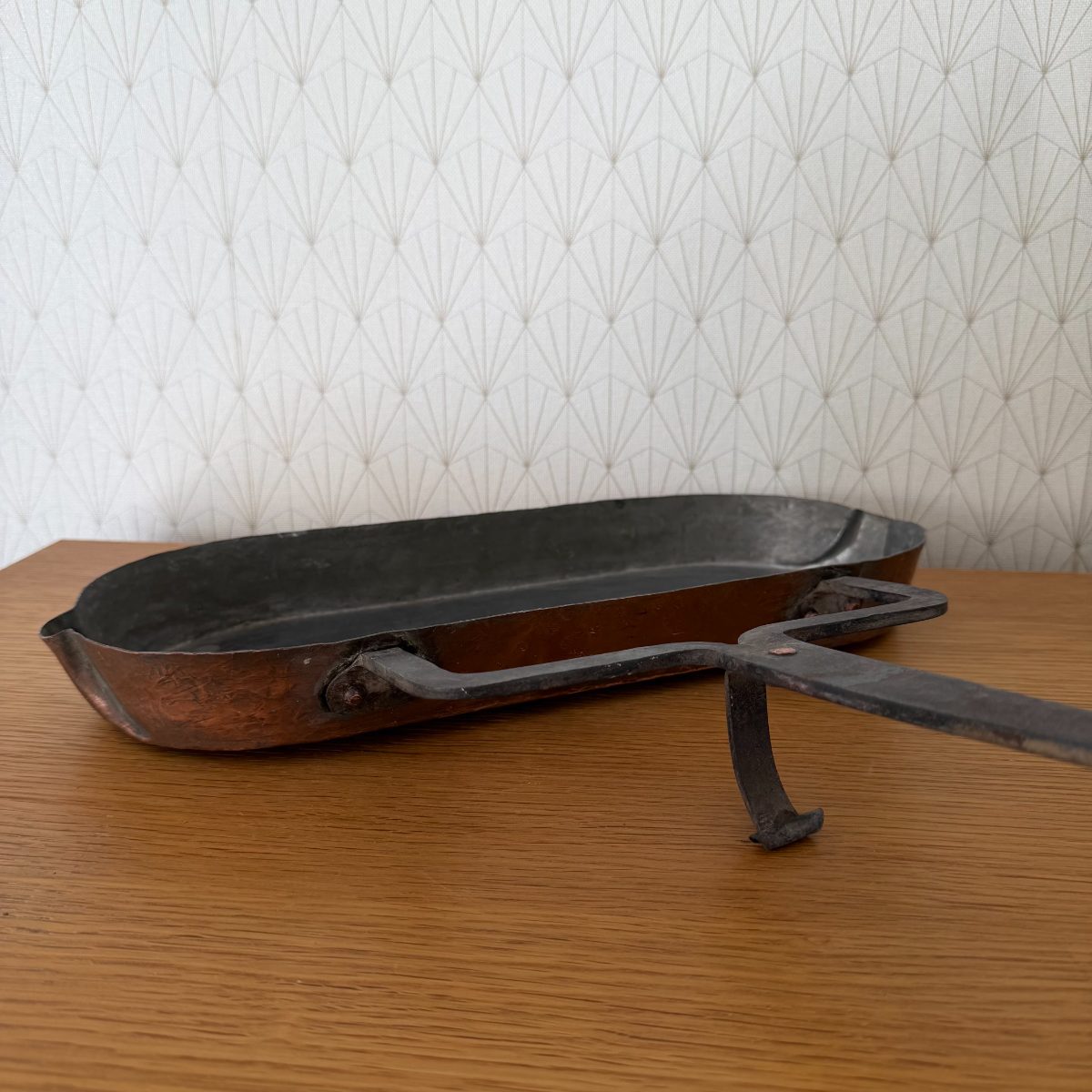 Antique French Copper Tin-Lined Fish Pan Iron Handle Leche Frite 1410266 Fleamarketfrance