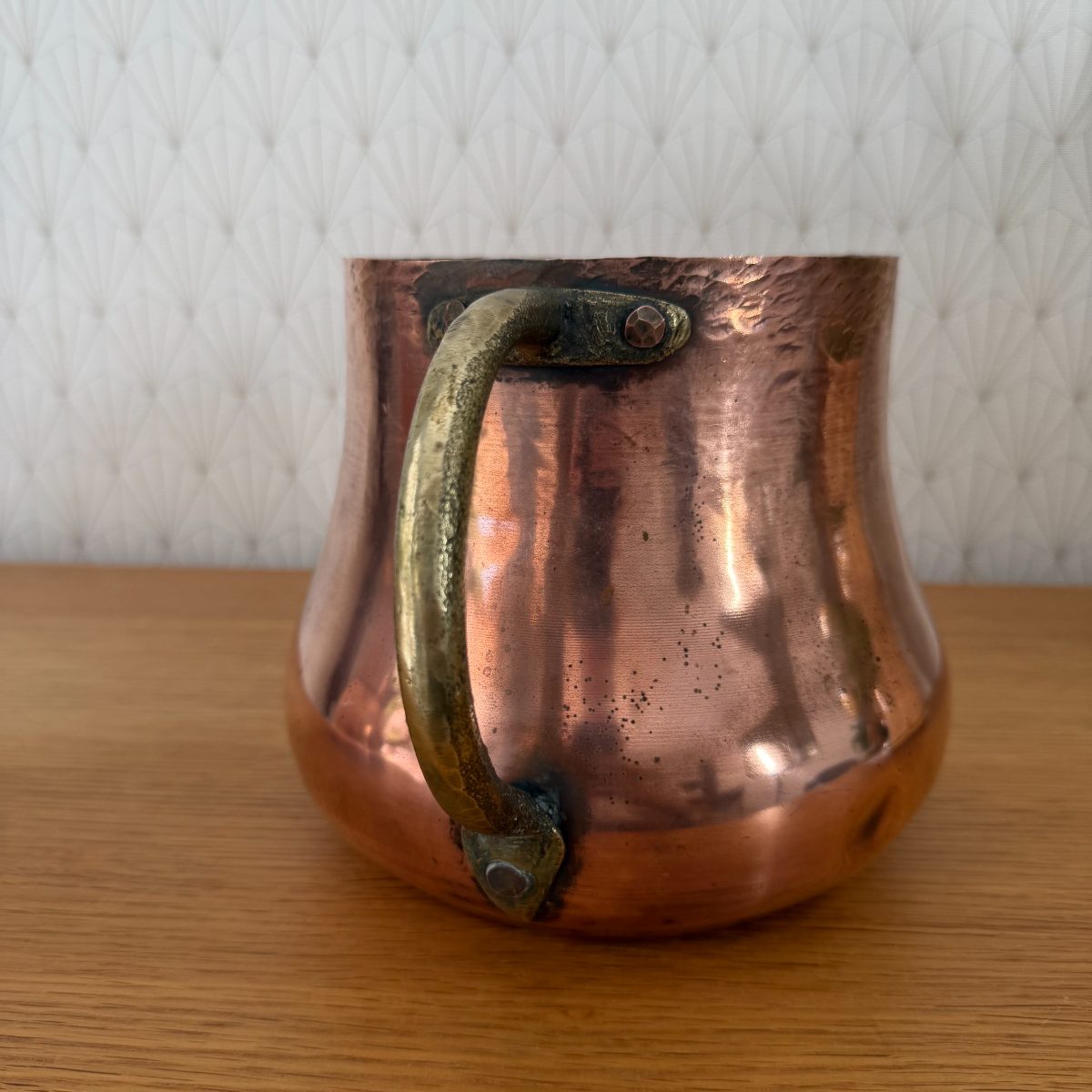 Antique French Hammered Copper Pitcher Jug Brass Handle Farmhouse 1010262 Fleamarketfrance