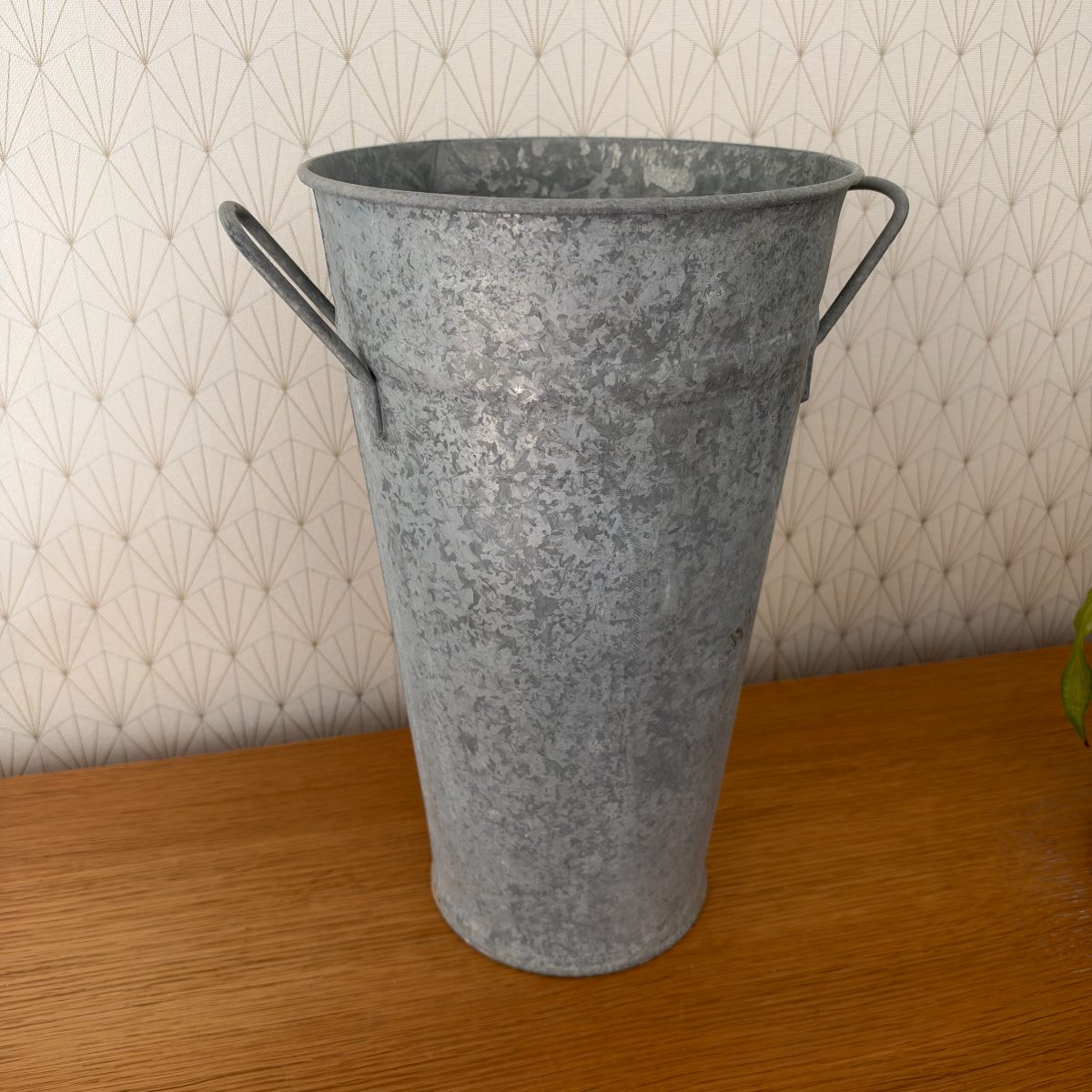 Vintage French Zinc Flower Bucket Vase with Handles Farmhouse 09102615 Fleamarketfrance