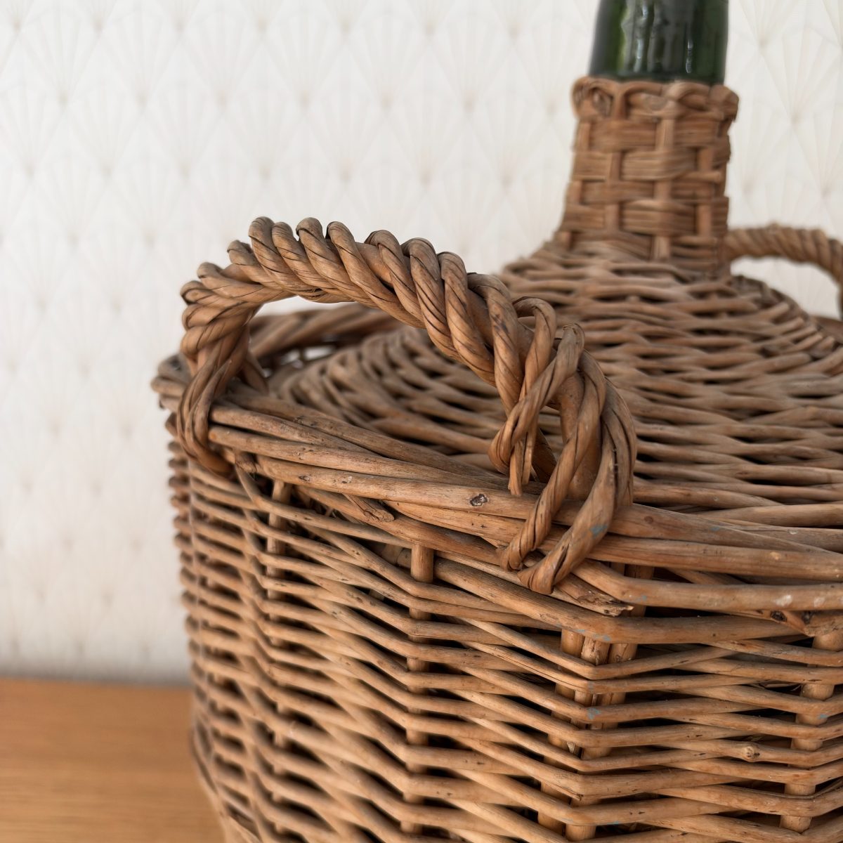 French Wicker Demijohn Vintage Woven Rattan Carboy Bottle with Cork 0710262 Fleamarketfrance
