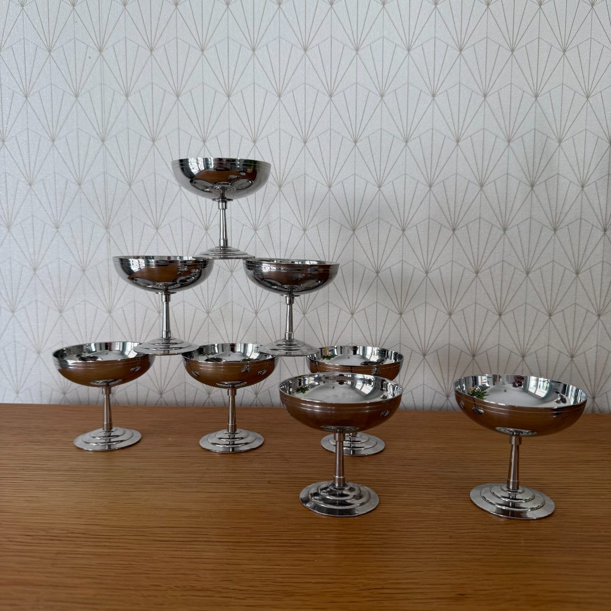 Set of 8 French Vintage Stainless Steel Champagne Coupes Letang-Remy 14102611 Fleamarketfrance
