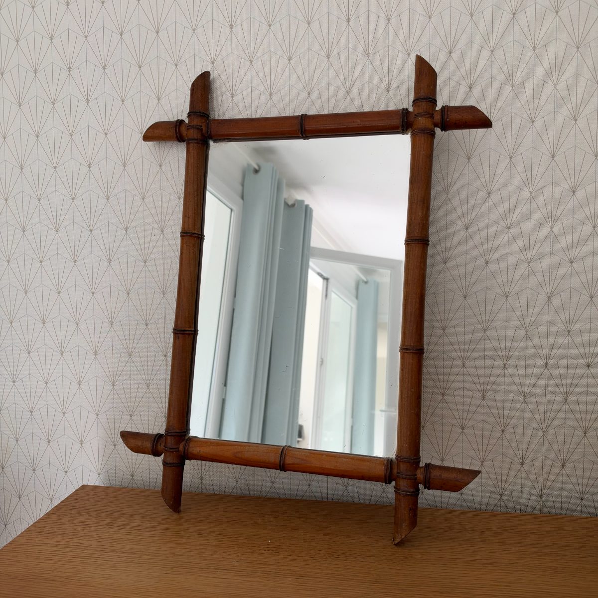 Antique French Faux Bamboo Wood Mirror Rustic Farmhouse Decor 2210264 Fleamarketfrance