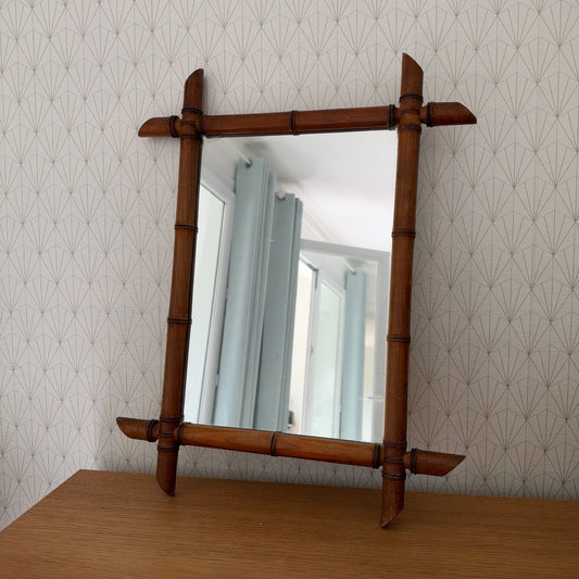 Antique French Faux Bamboo Wood Mirror Rustic Farmhouse Decor 2210264 Fleamarketfrance