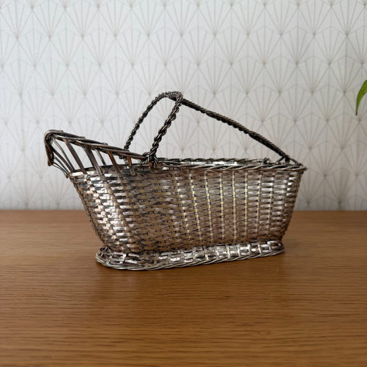 French Silver Plated Woven Wire Bottle Basket Gallia Christofle 14102613 Fleamarketfrance