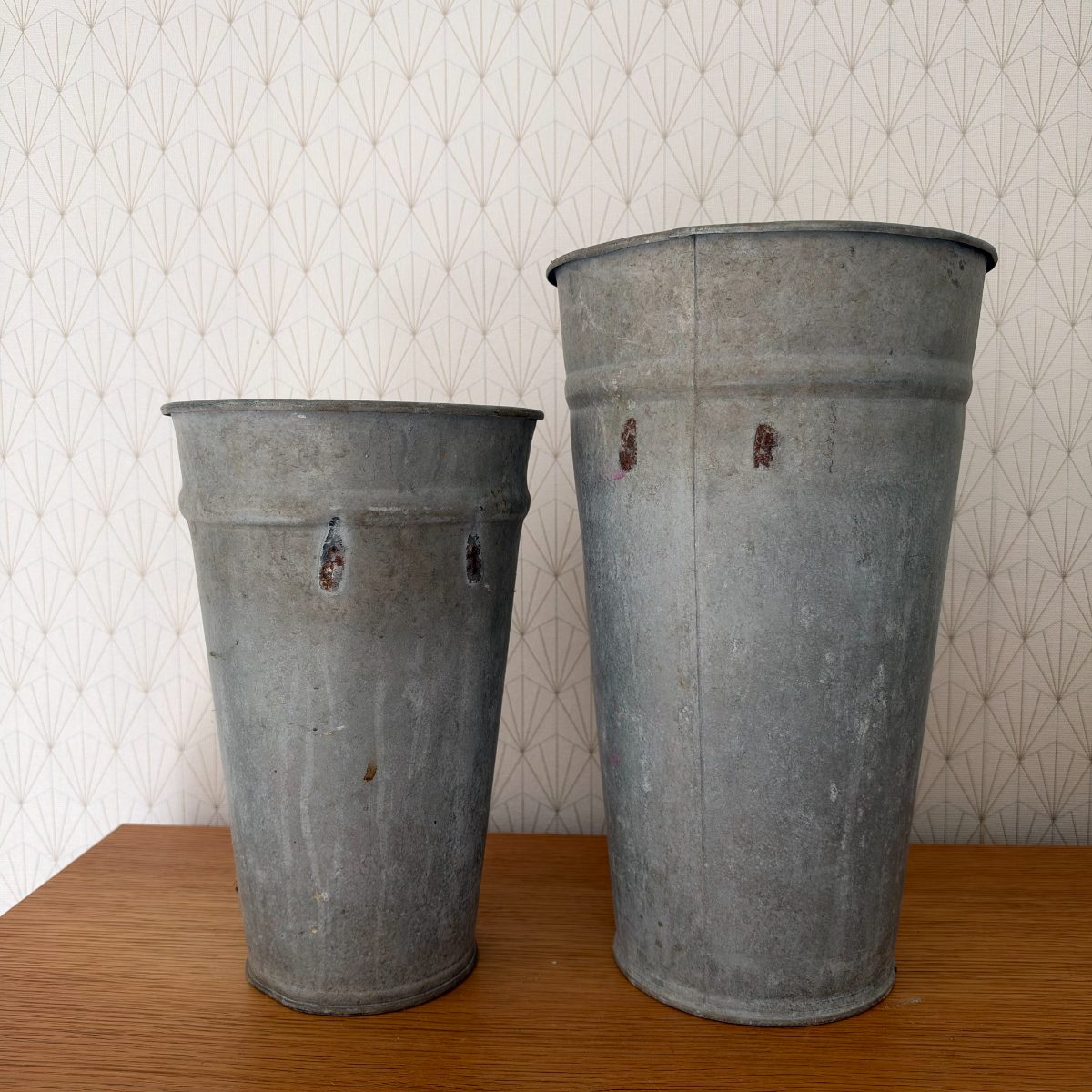 Vintage French Zinc Flower Bucket Florist Vase Set of 2 09102616 Fleamarketfrance