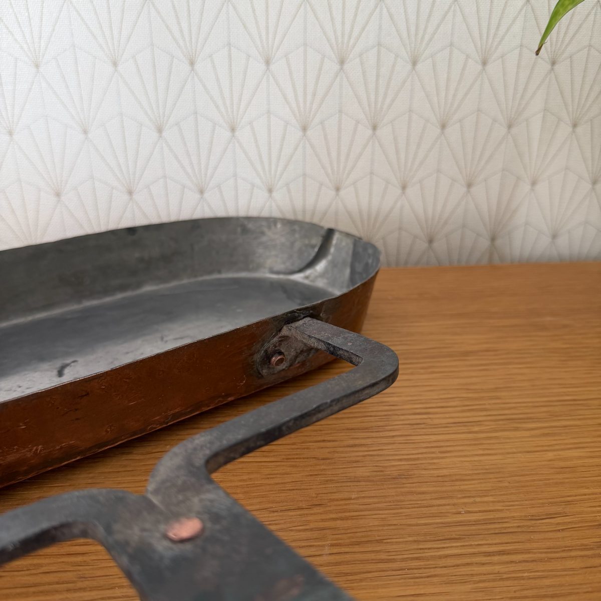 Antique French Copper Tin-Lined Fish Pan Iron Handle Leche Frite 1410266 Fleamarketfrance