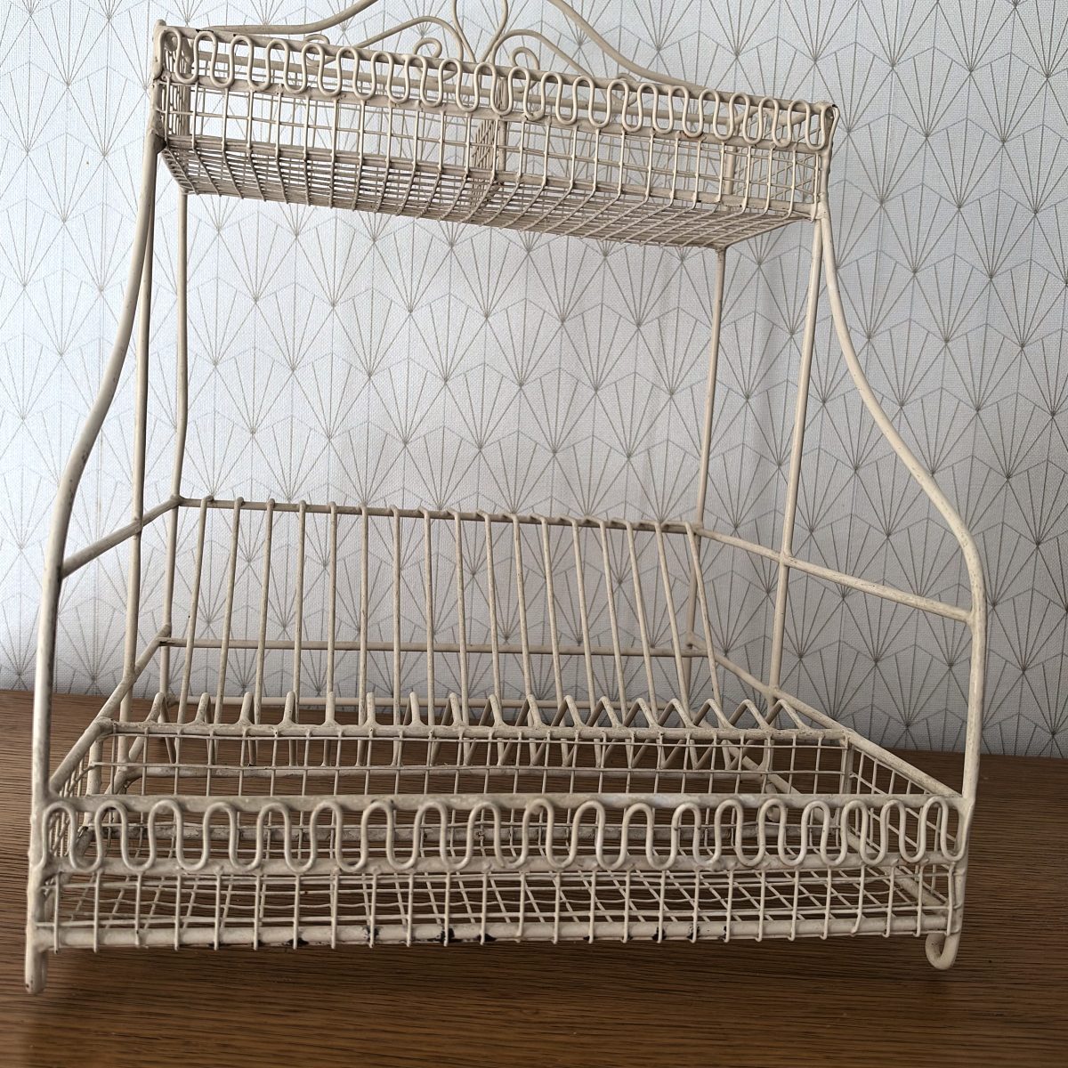 French Wire Dish Rack 2-Tier Egouttoir Ornate Scrollwork Vintage 0910265