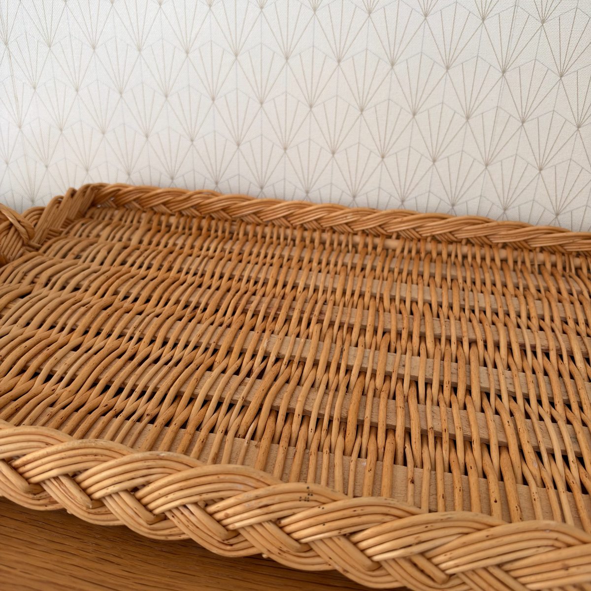 French Vintage Wicker Rattan Serving Tray Braided Handles Large 0710263 Fleamarketfrance