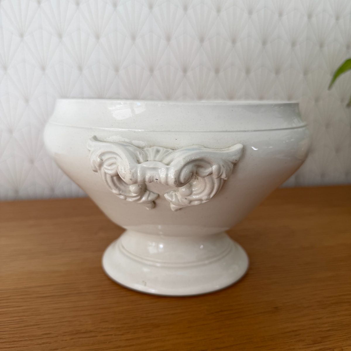 French White Ceramic Soup Tureen Footed Bowl Lion Head Handles Vintage 1410261 Fleamarketfrance