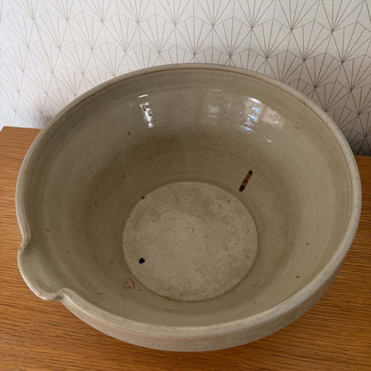 Antique French Stoneware Mixing Bowl with Spout Farmhouse Pottery 1410262 Fleamarketfrance