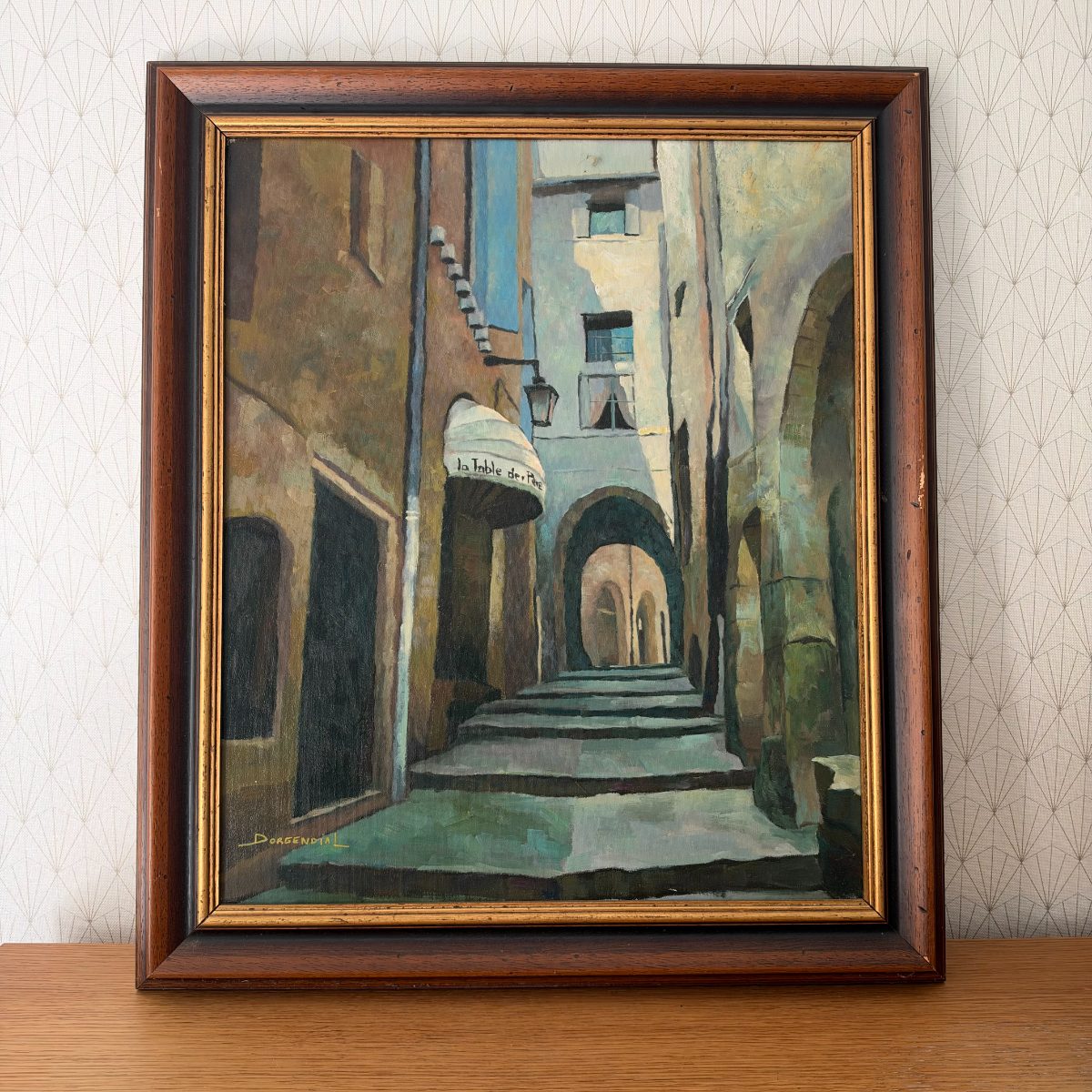 French Oil Painting Medieval Street Scene Signed Dorgendial Gard Village 0910262 Fleamarketfrance