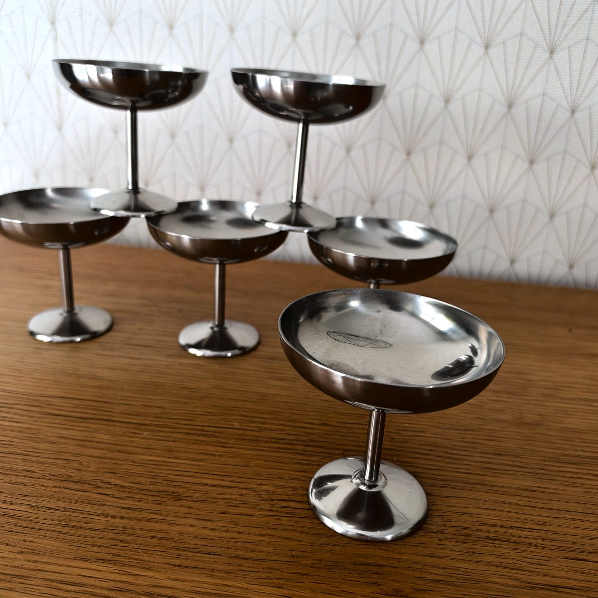 Guy Degrenne Champagne Coupes Stainless Steel Set of 6 French Vintage 0910266 Fleamarketfrance