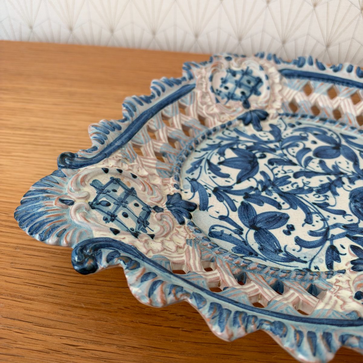 Italian Caltagirone Reticulated Pierced Ceramic Basket Dish F Boria 20102618 Fleamarketfrance