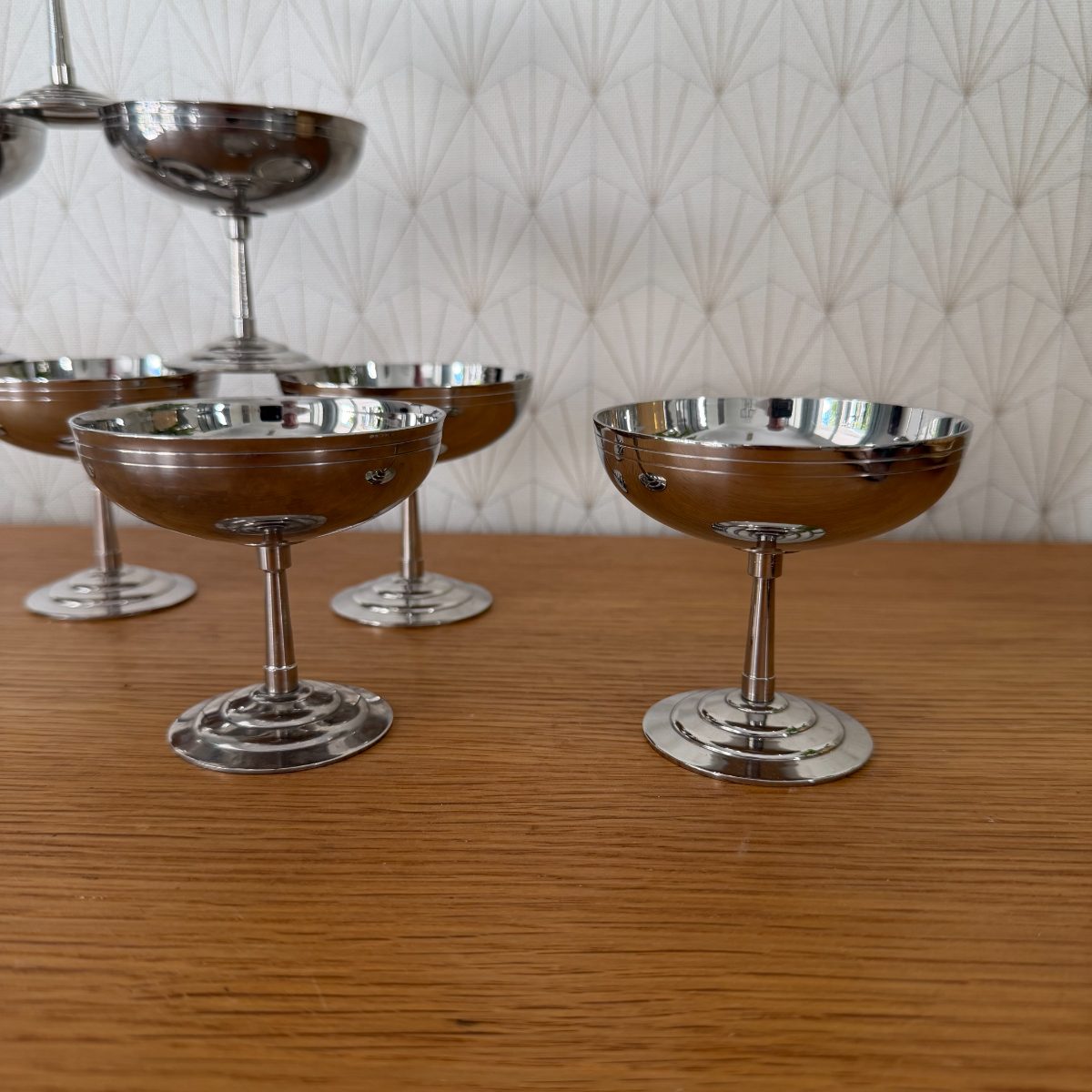 Set of 8 French Vintage Stainless Steel Champagne Coupes Letang-Remy 14102611 Fleamarketfrance