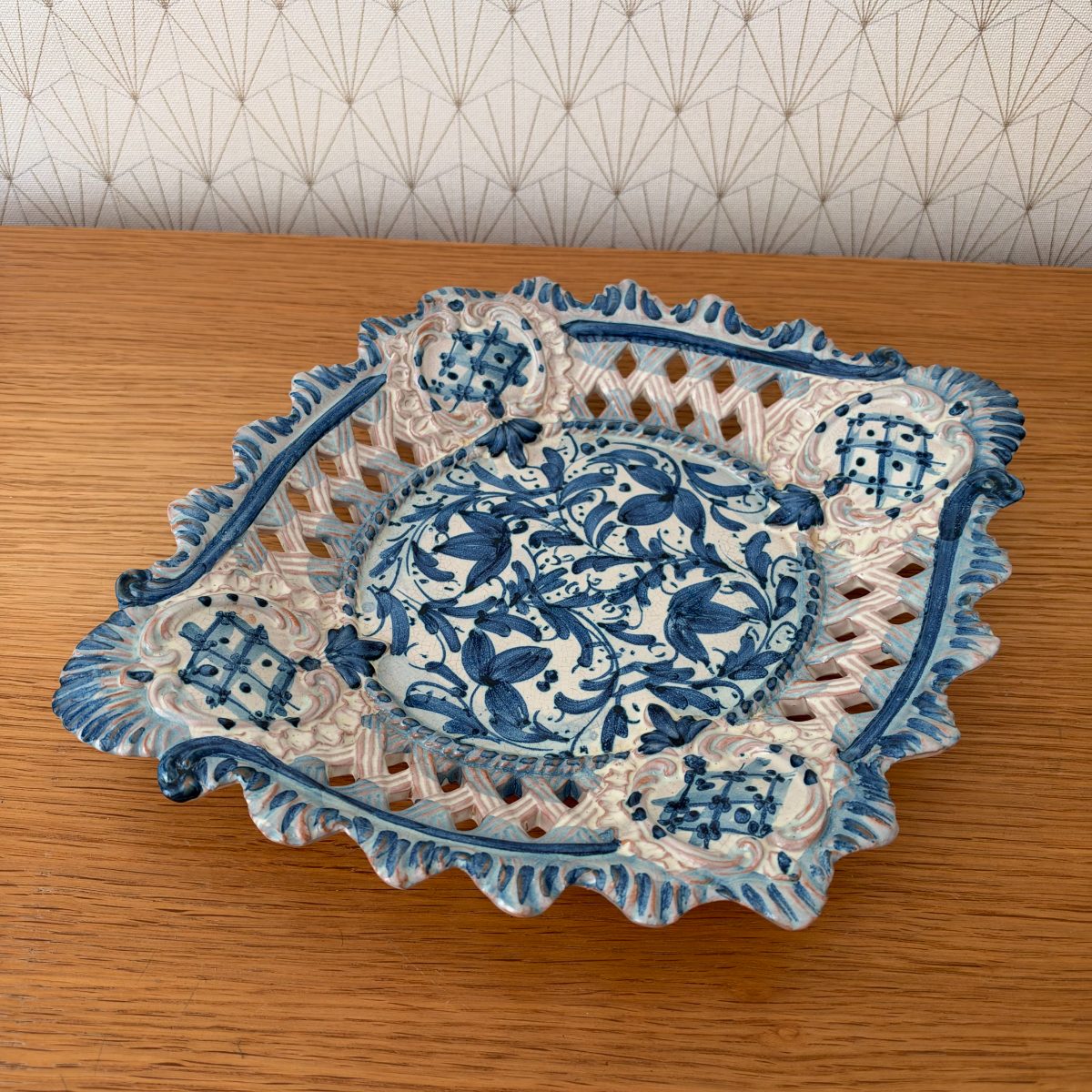 Italian Caltagirone Reticulated Pierced Ceramic Basket Dish F Boria 20102618 Fleamarketfrance