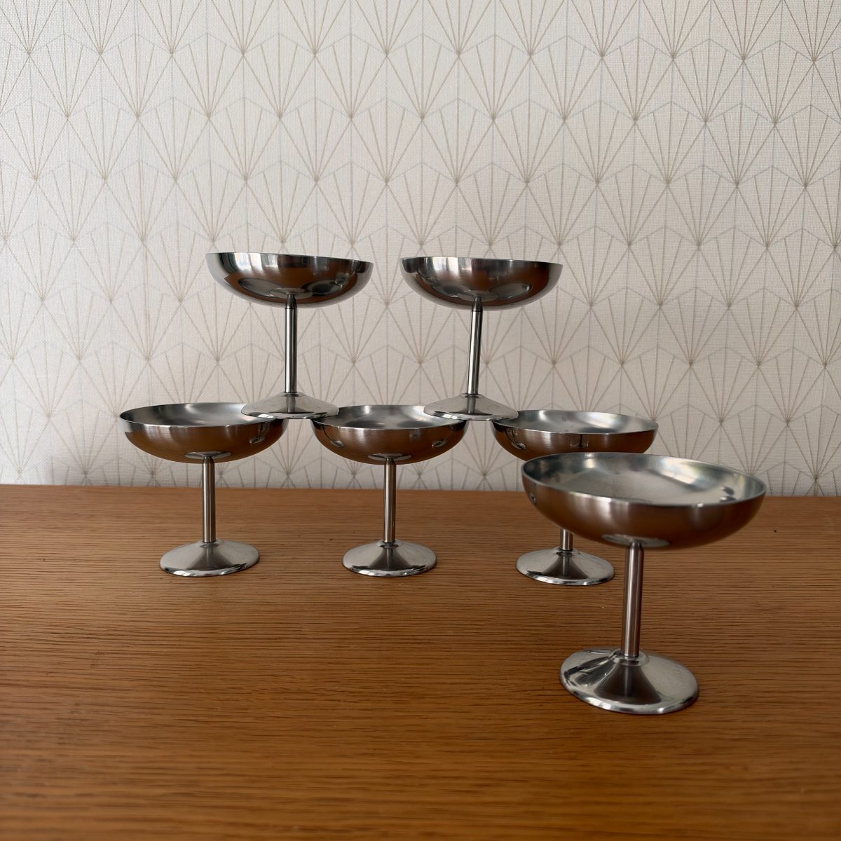 Guy Degrenne Champagne Coupes Stainless Steel Set of 6 French Vintage 0910266 Fleamarketfrance