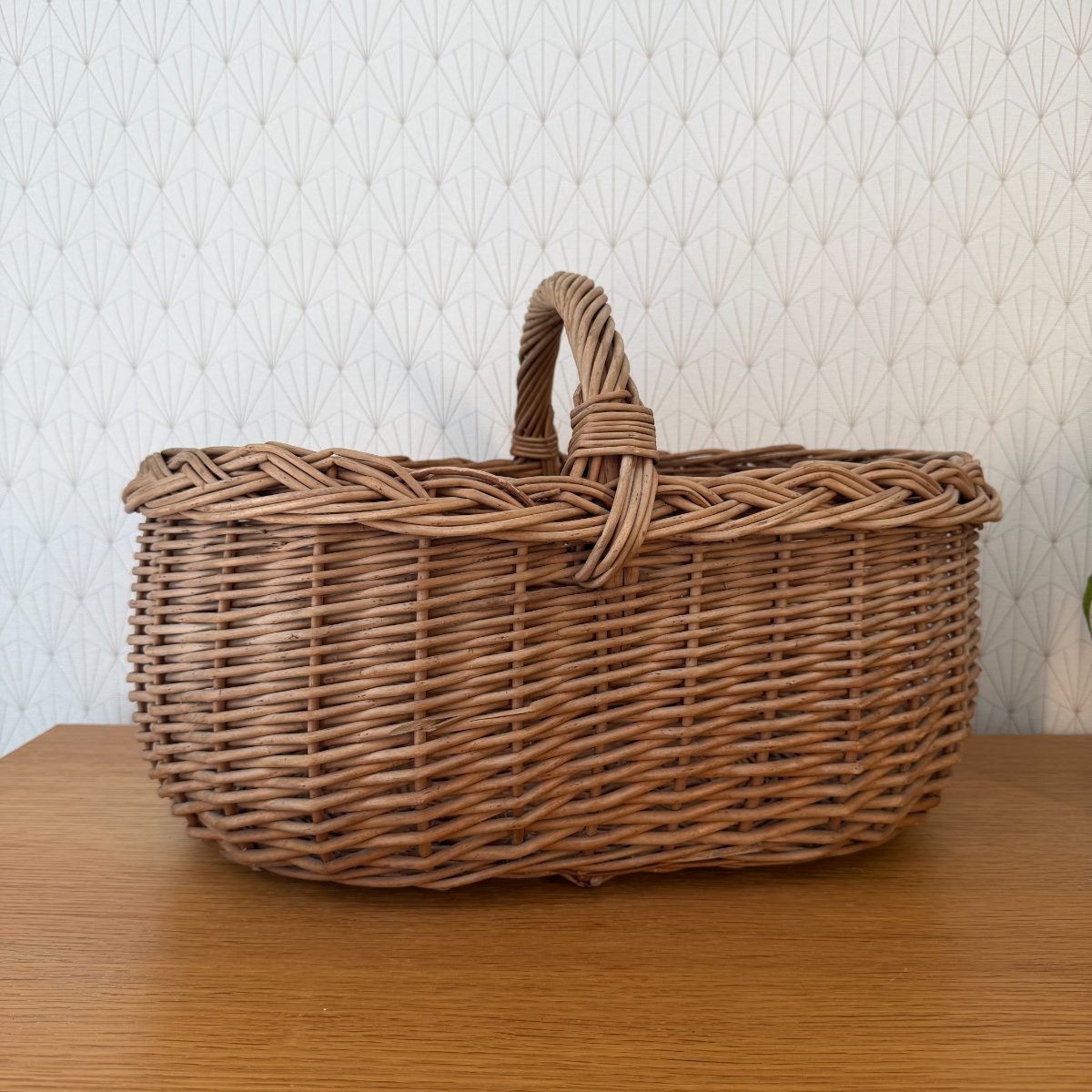French Wicker Market Basket with Handle Vintage Rattan Shopping 2610265 Fleamarketfrance