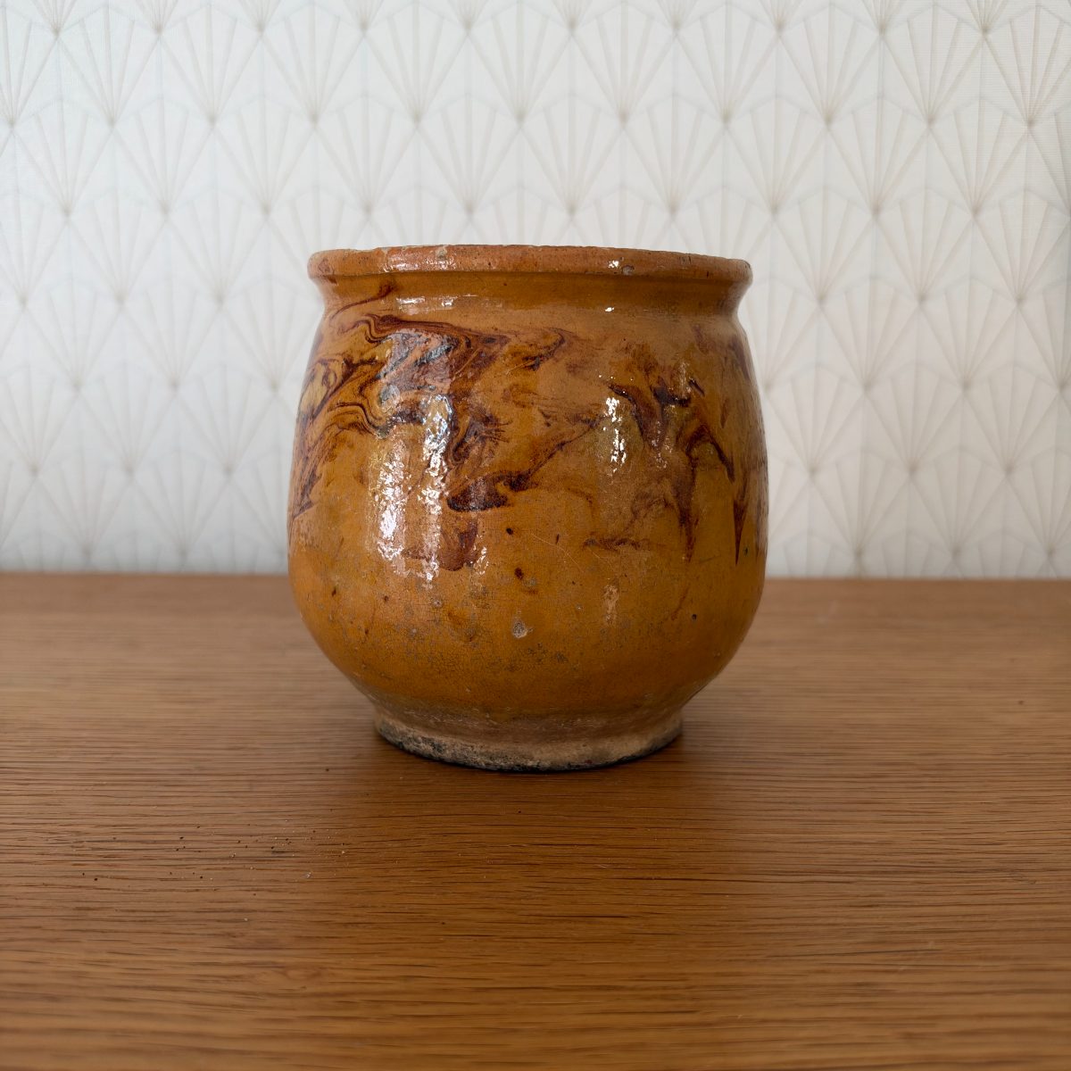 Antique French Earthenware Pot Marbled Manganese Glaze Farmhouse 07102612 Fleamarketfrance