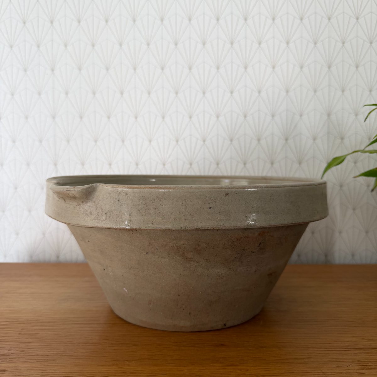 Antique French Stoneware Mixing Bowl with Spout Farmhouse Pottery 1410262 Fleamarketfrance