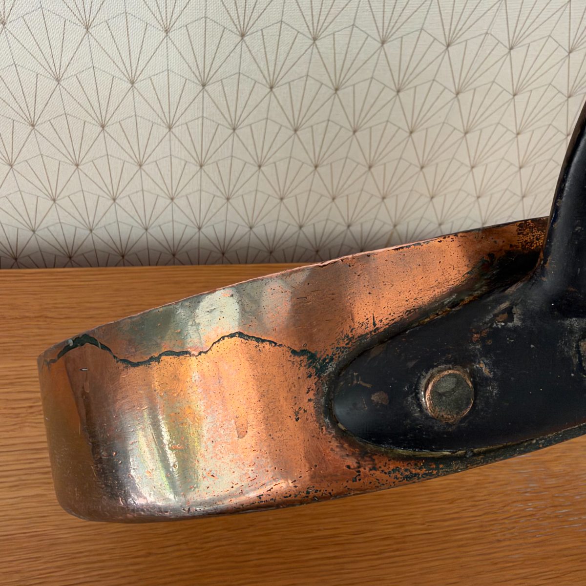 Antique French Copper Saute Pan Iron Handle Large 34cm Restore 20102624 Fleamarketfrance
