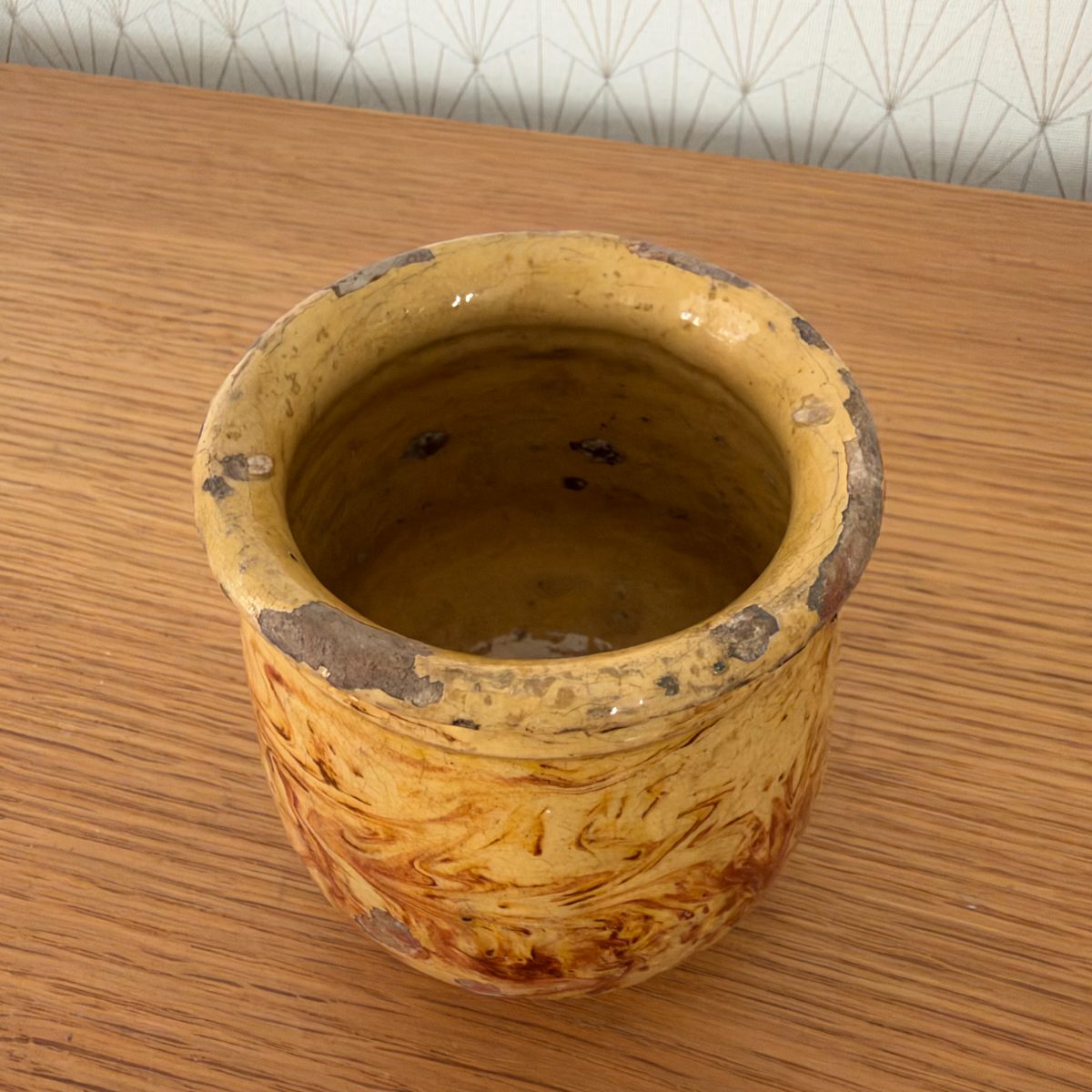 Antique French Glazed Terracotta Jar Marbled Slip Farmhouse Pottery 07102611 Fleamarketfrance