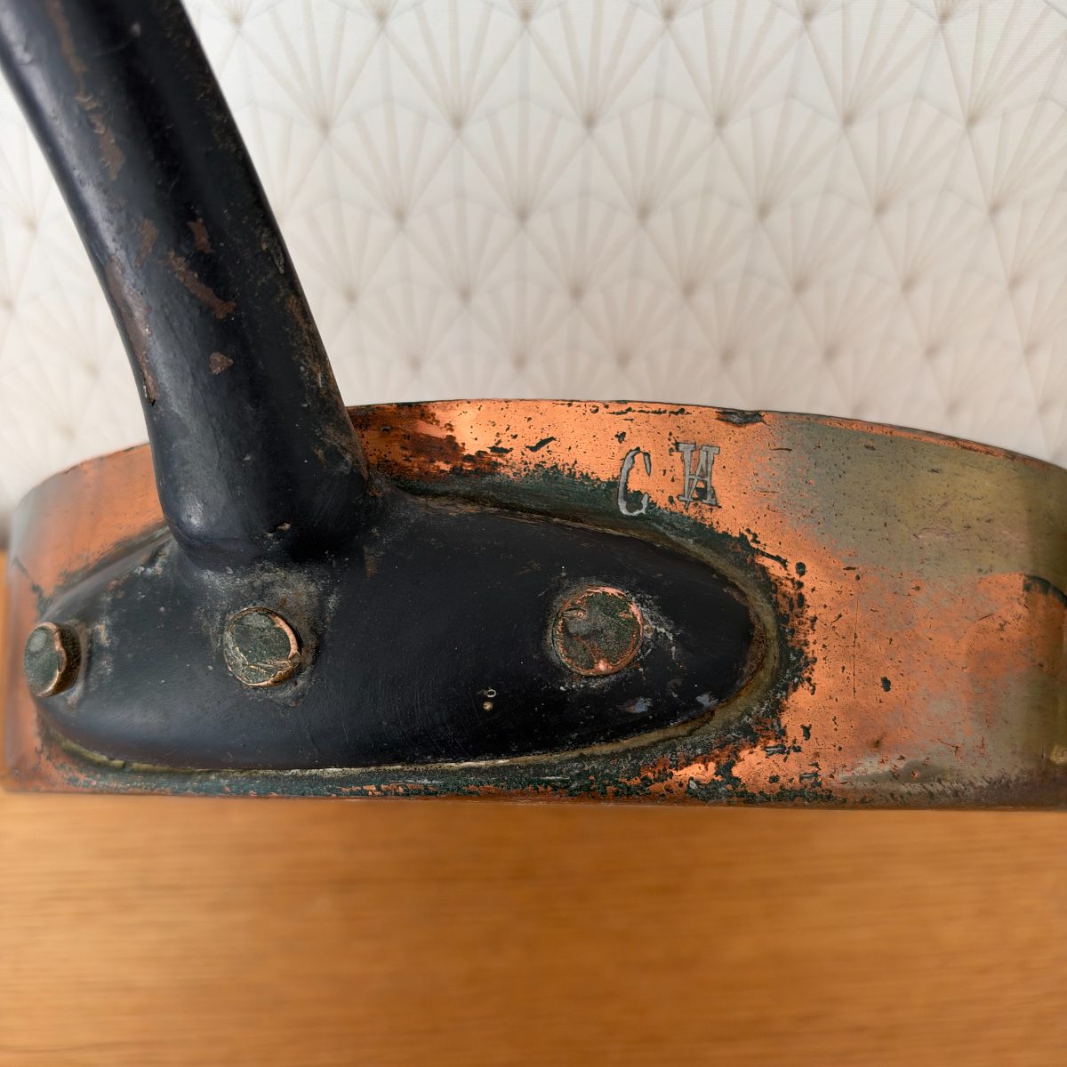 Antique French Copper Saute Pan Iron Handle Large 34cm Restore 20102624 Fleamarketfrance