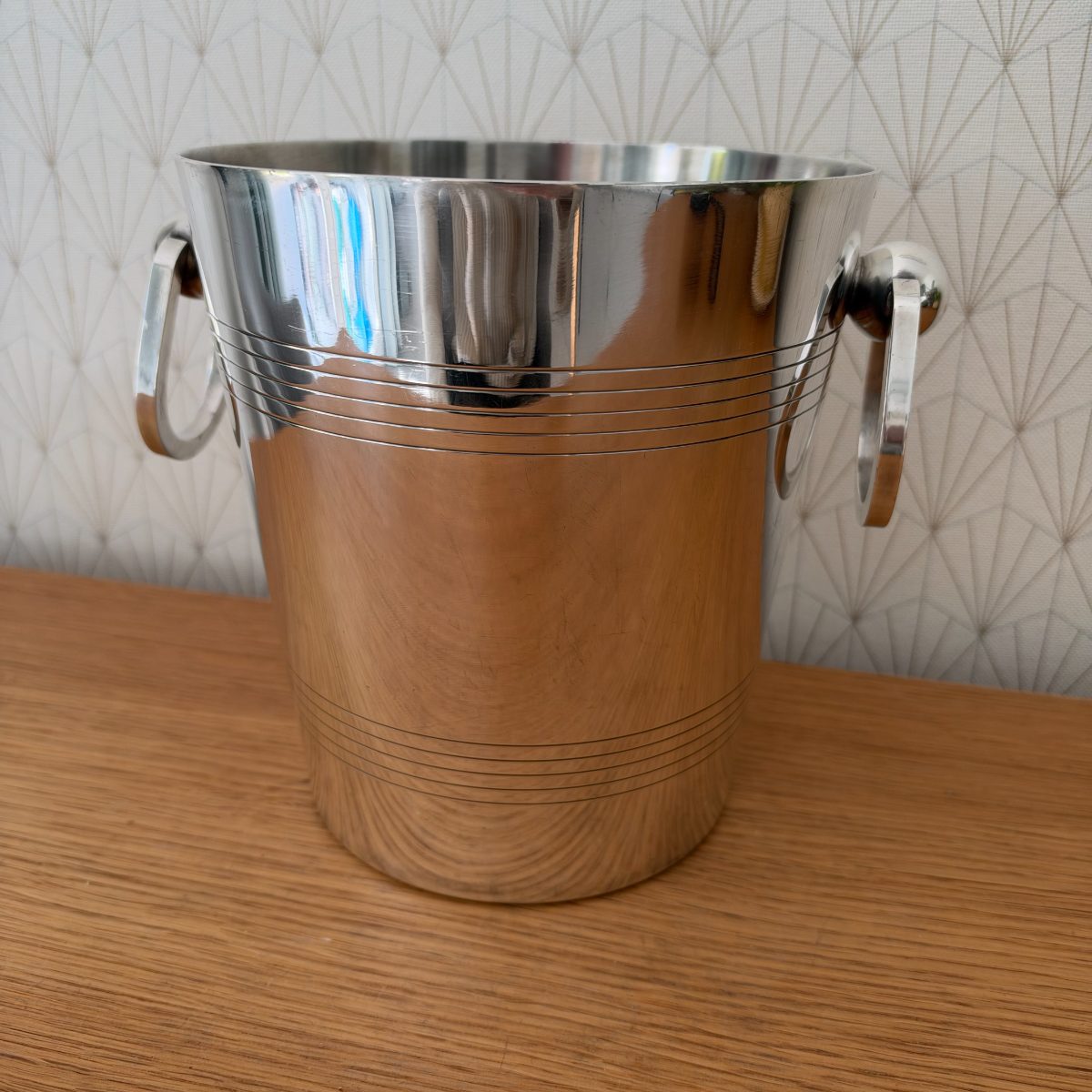 French Vintage Champagne Ice Bucket Stainless Steel Ring Handles 2210263 Fleamarketfrance