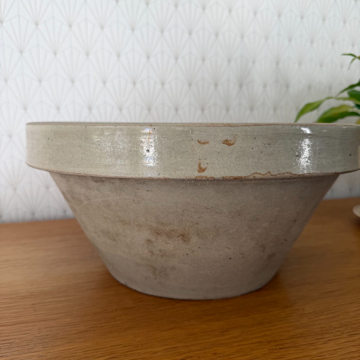 Antique French Stoneware Mixing Bowl with Spout Farmhouse Pottery 1410262 Fleamarketfrance