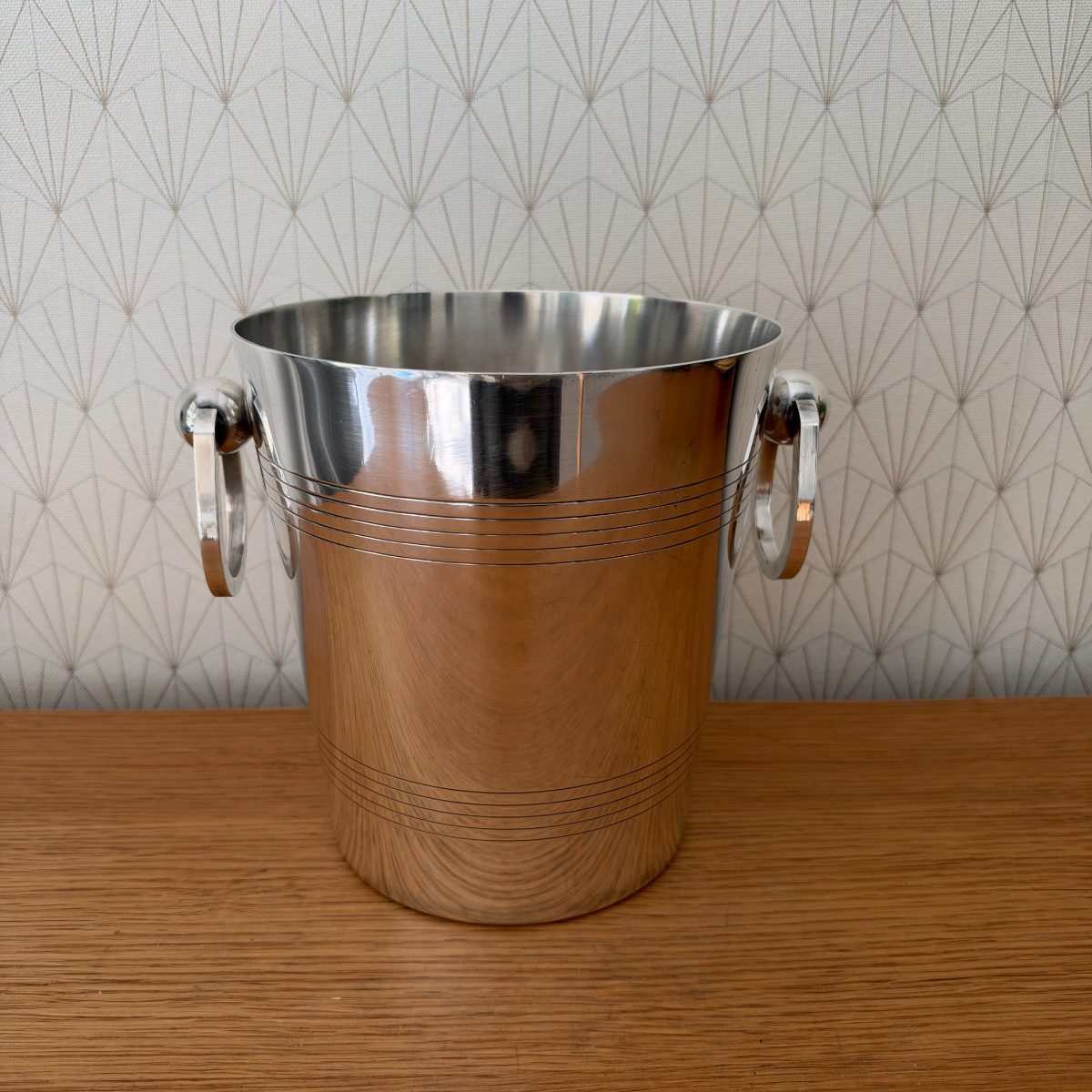 French Vintage Champagne Ice Bucket Stainless Steel Ring Handles 2210263 Fleamarketfrance