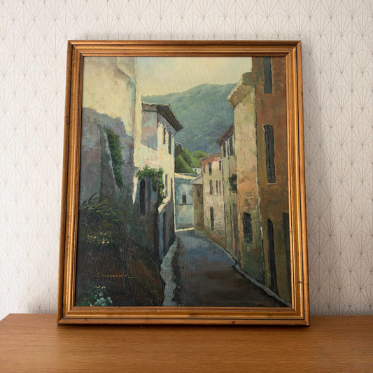 French Oil Painting Village Street Scene Signed Dorgendial Framed 0910261 Fleamarketfrance