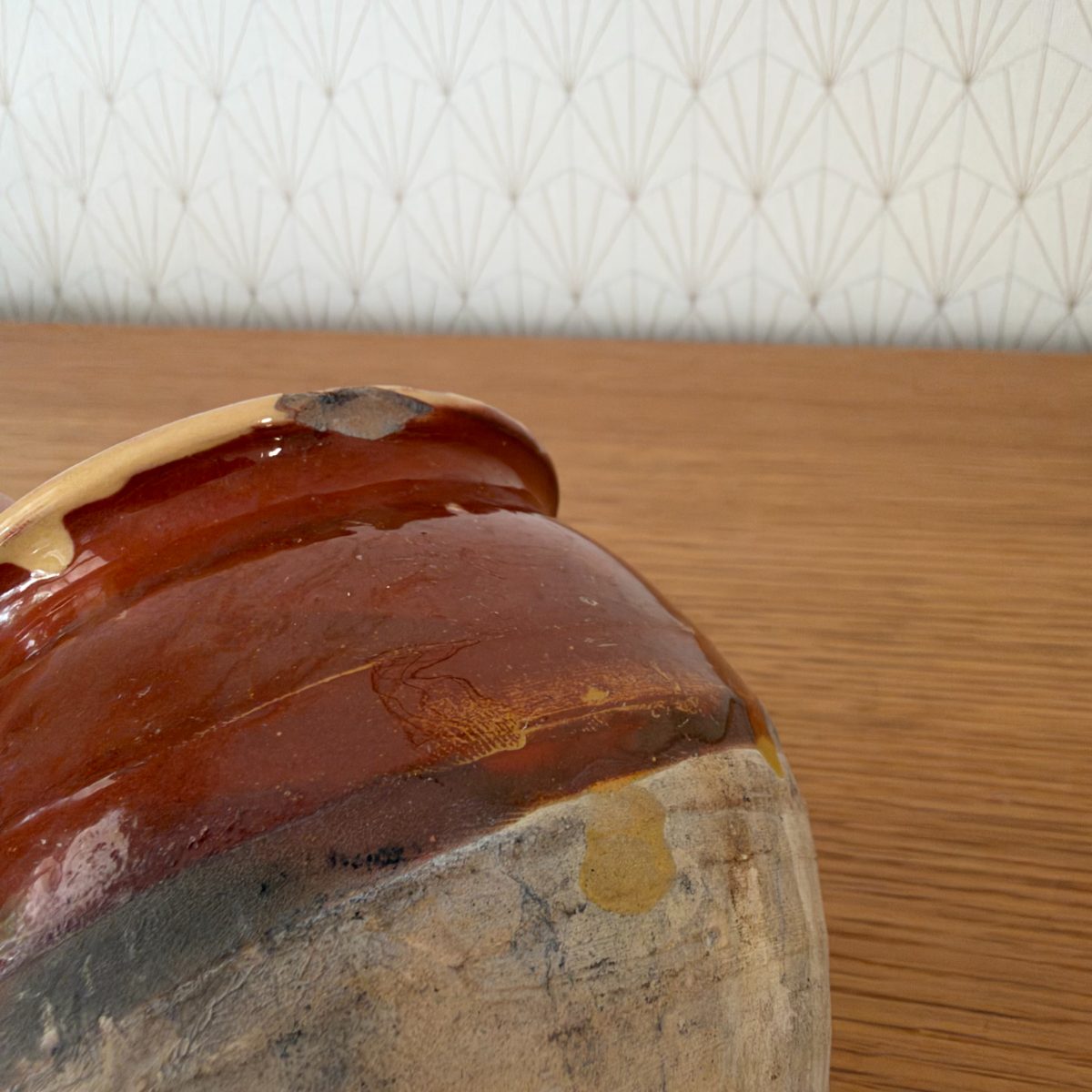 Antique French Glazed Pottery Jar Red Glaze Rustic Stoneware Pot 07102613 Fleamarketfrance