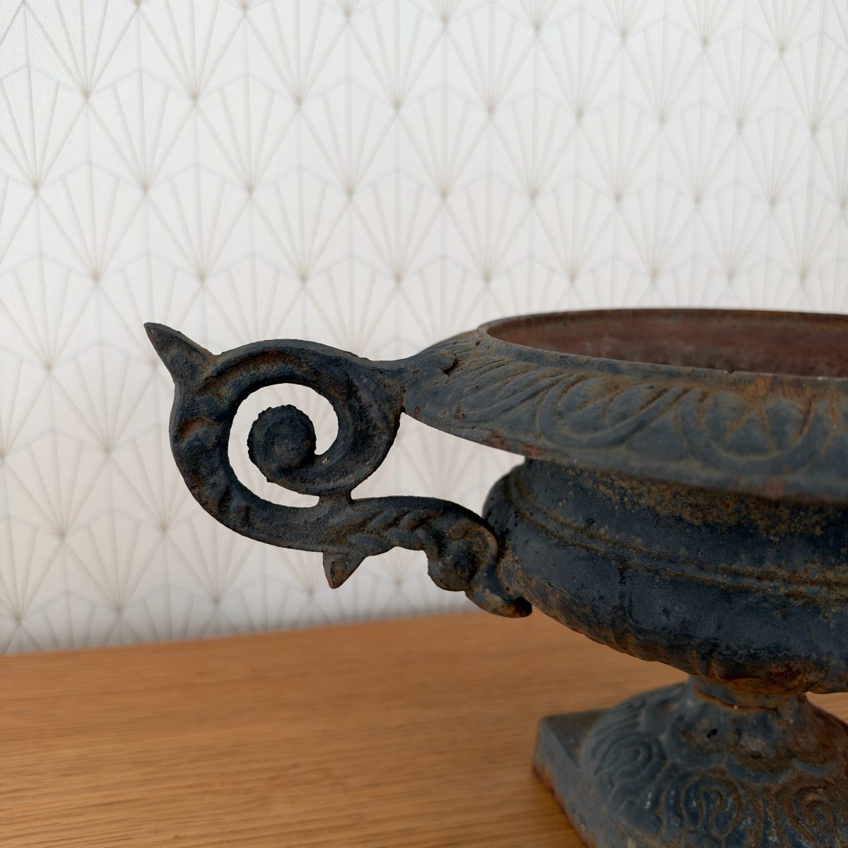 Antique French Cast Iron Garden Urn Vase Scroll Handles Piédouche 0710268 Fleamarketfrance
