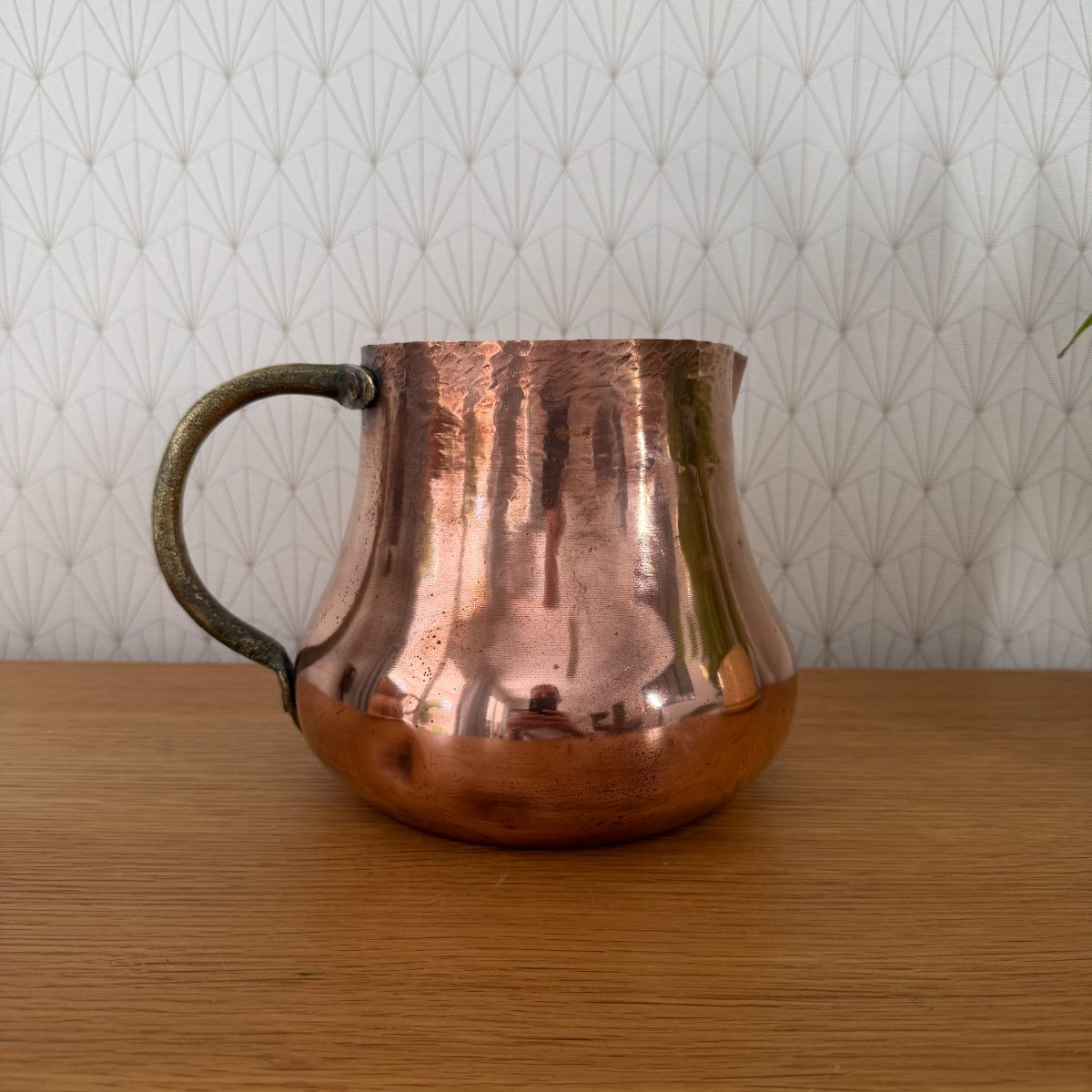 Antique French Hammered Copper Pitcher Jug Brass Handle Farmhouse 1010262 Fleamarketfrance