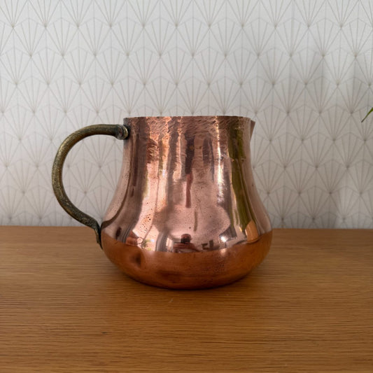 Antique French Hammered Copper Pitcher Jug Brass Handle Farmhouse 1010262 Fleamarketfrance