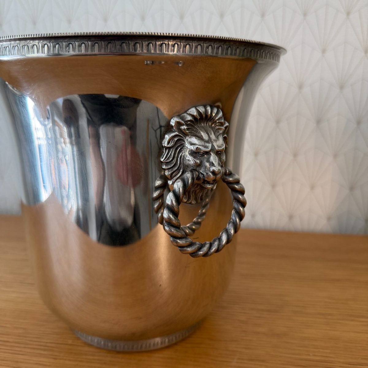 French Silver Plated Champagne Ice Bucket Lion Head Handles AlpaDur 26102610 Fleamarketfrance