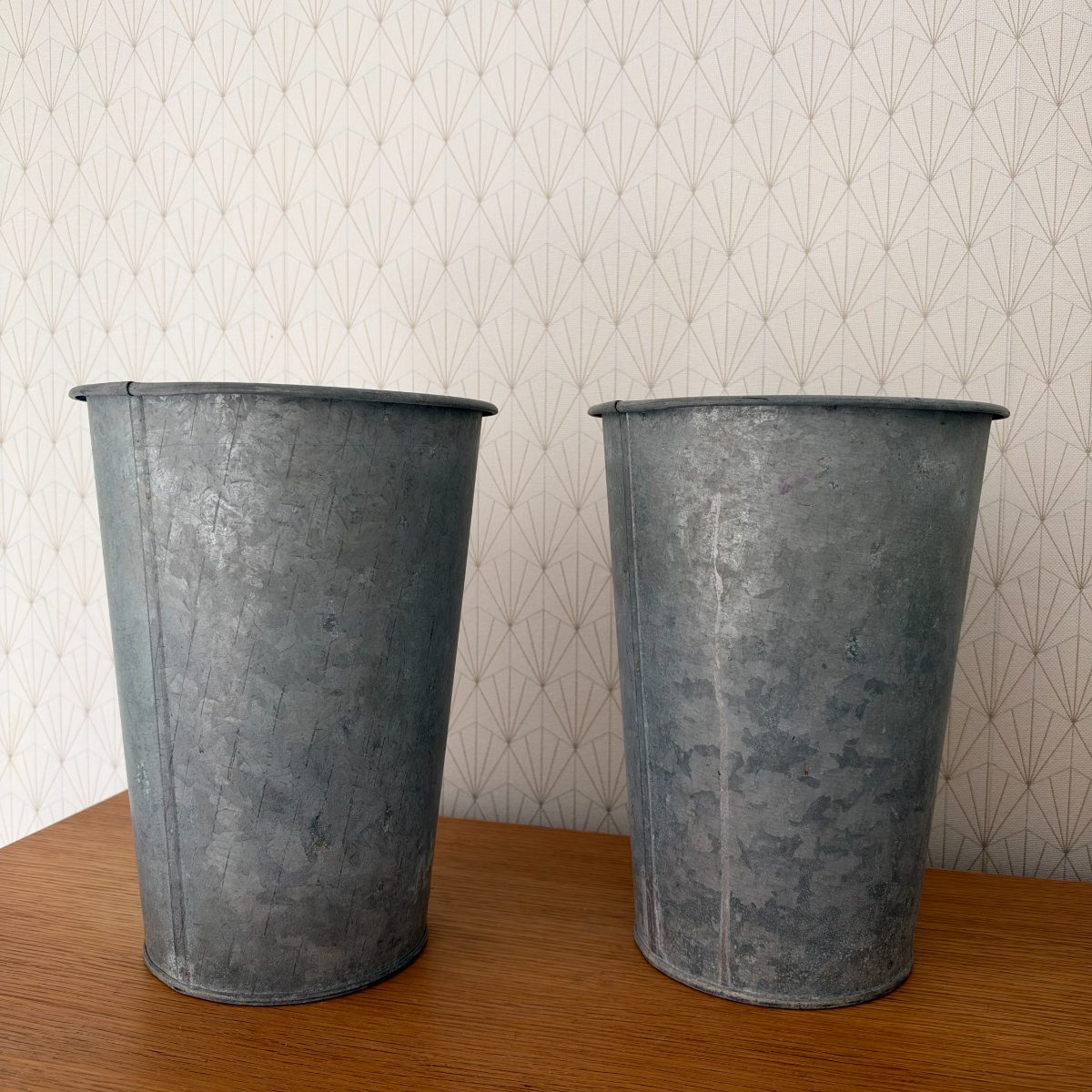 Pair Vintage French Galvanized Zinc Florist Flower Buckets 09102613 Fleamarketfrance