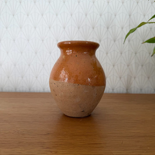 French Rustic Pottery Vase Half-Glazed Terracotta Stoneware Vintage 14102620 Fleamarketfrance