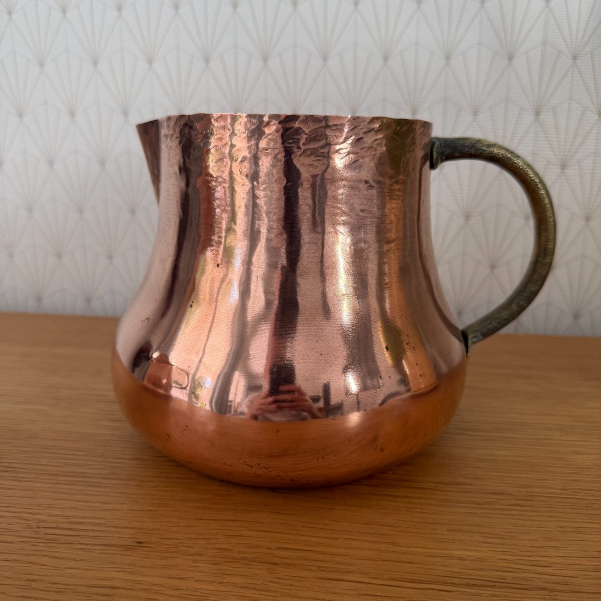 Antique French Hammered Copper Pitcher Jug Brass Handle Farmhouse 1010262 Fleamarketfrance