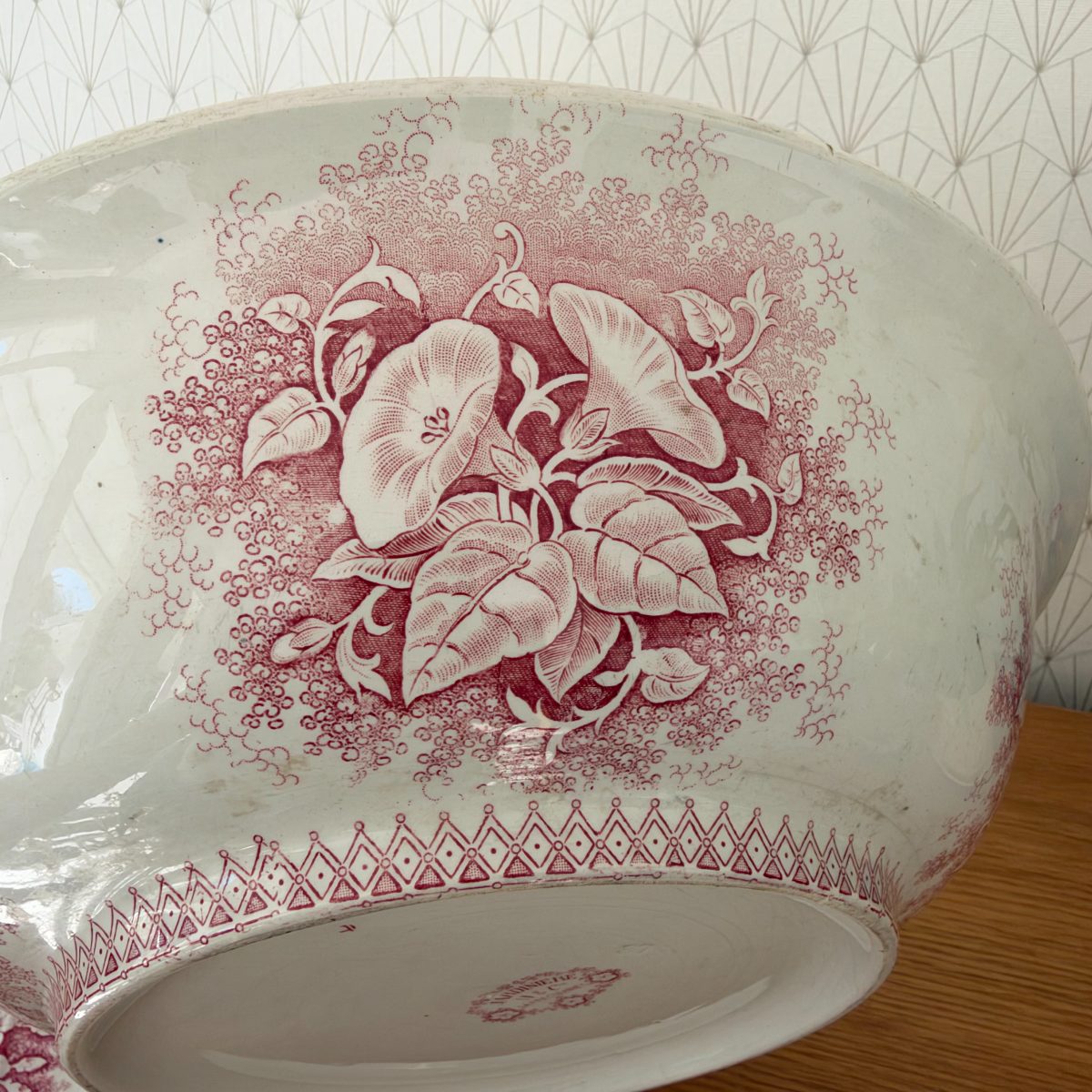 French Red Transferware Wash Set Pitcher Bowl Soap Dish Ironstone 2910261