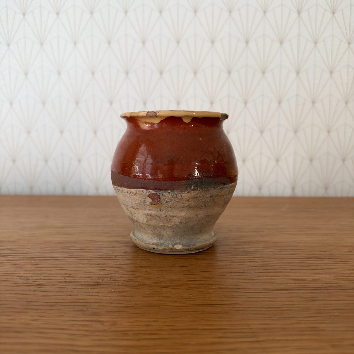 Antique French Glazed Pottery Jar Red Glaze Rustic Stoneware Pot 07102613 Fleamarketfrance