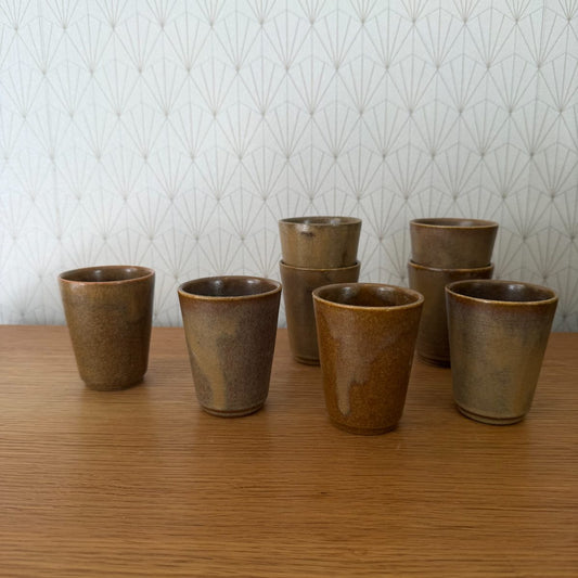 French Studio Pottery Cups Set 9 Stoneware Glazed Vintage 0810264 Fleamarketfrance