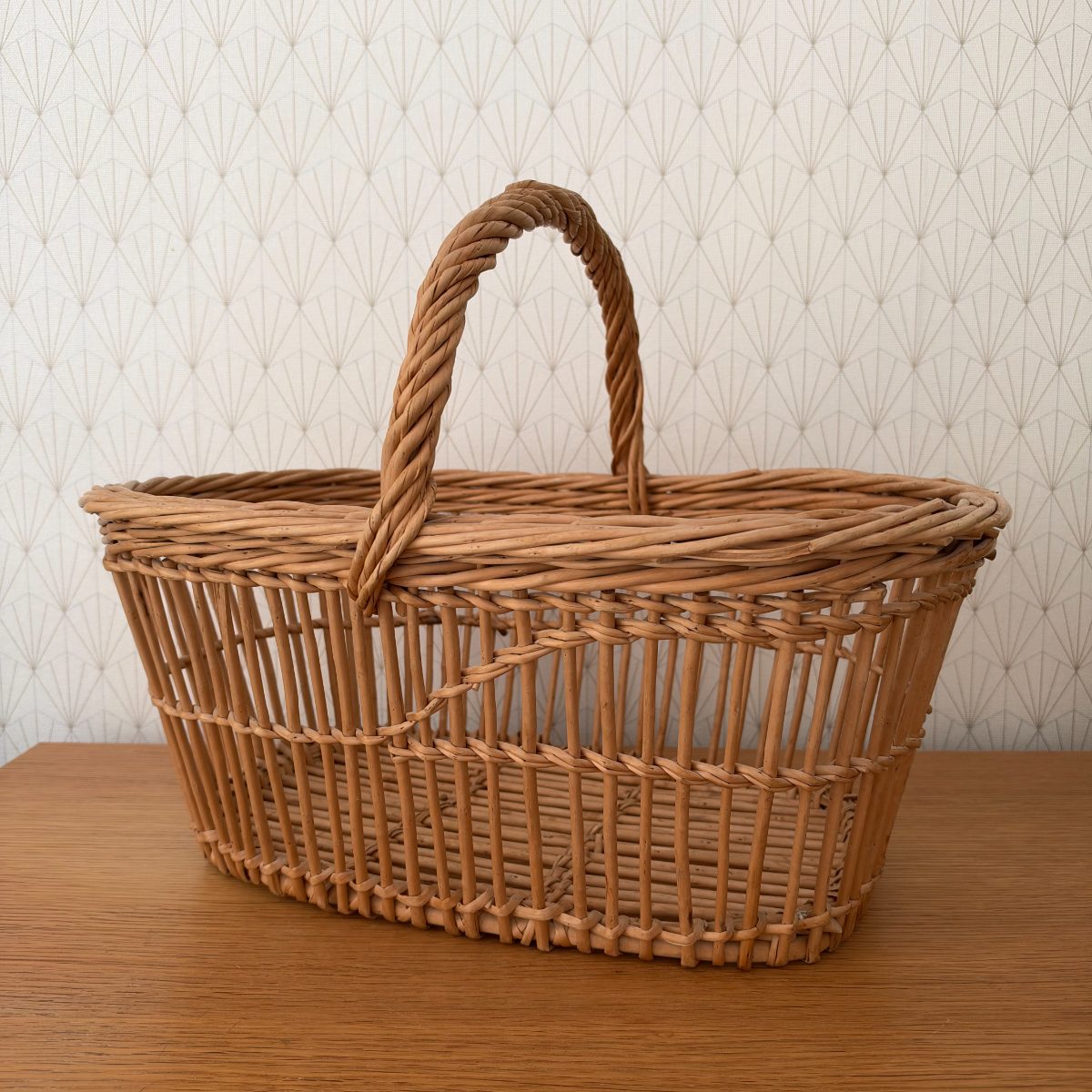 Vintage French Wicker Market Basket with Handle Farmhouse 20102620 Fleamarketfrance