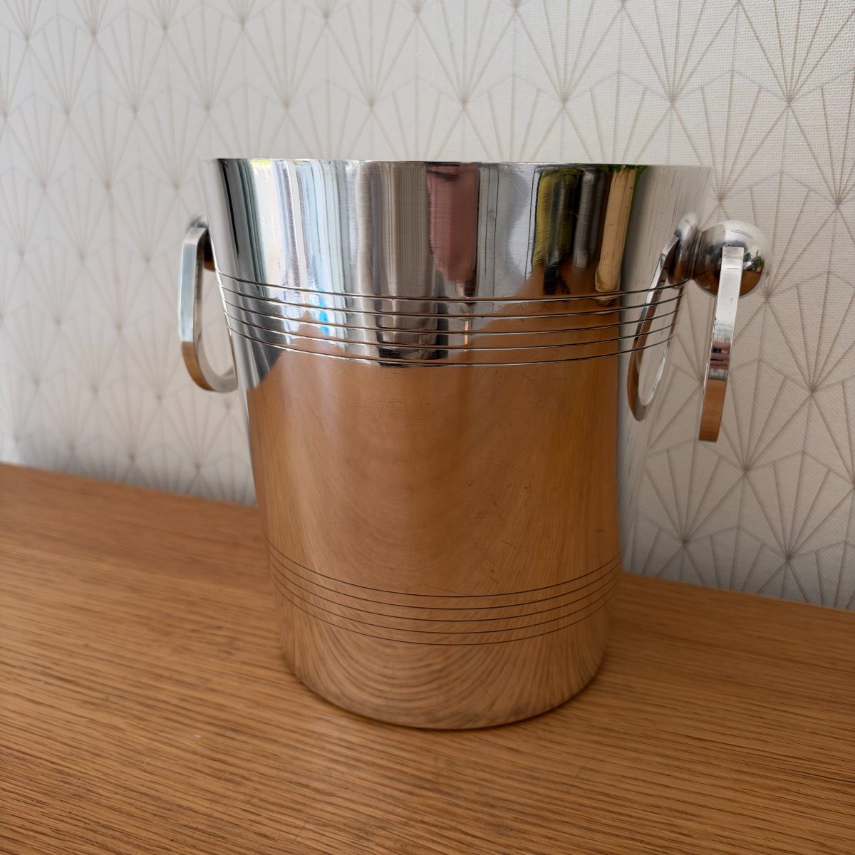 French Vintage Champagne Ice Bucket Stainless Steel Ring Handles 2210263 Fleamarketfrance