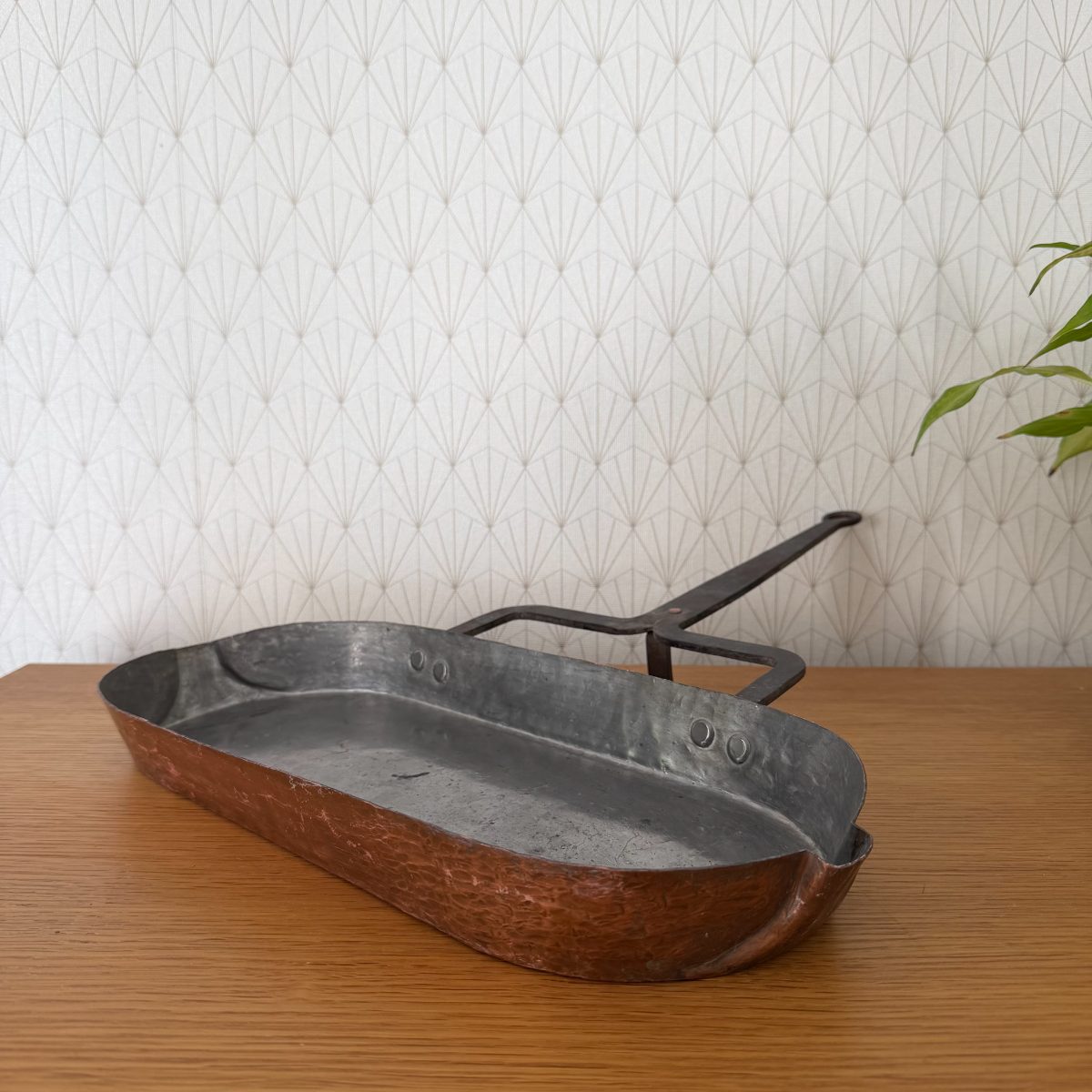 Antique French Copper Tin-Lined Fish Pan Iron Handle Leche Frite 1410266 Fleamarketfrance