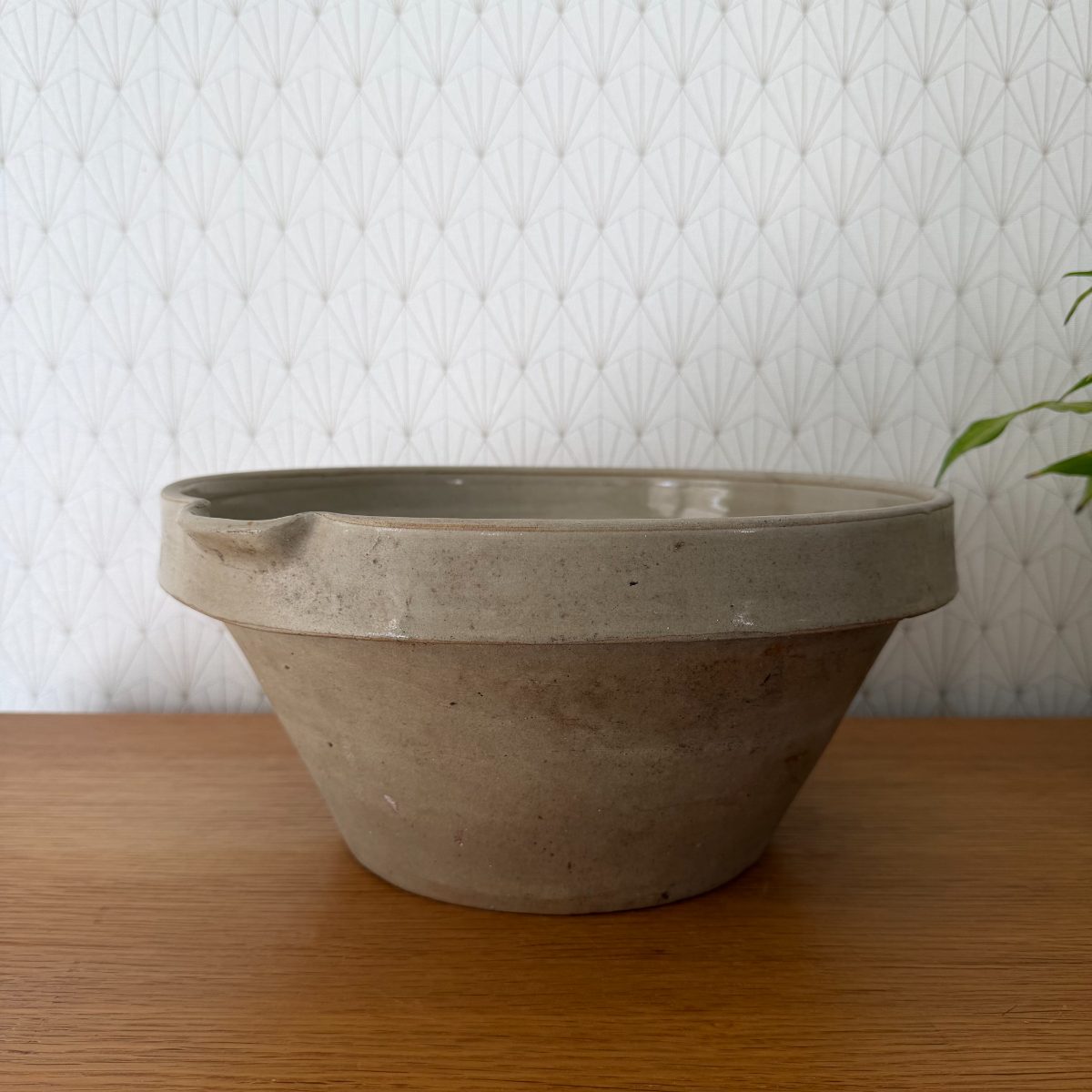 Antique French Stoneware Mixing Bowl with Spout Farmhouse Pottery 1410262 Fleamarketfrance
