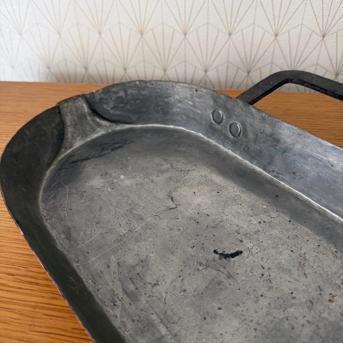 Antique French Copper Tin-Lined Fish Pan Iron Handle Leche Frite 1410266 Fleamarketfrance