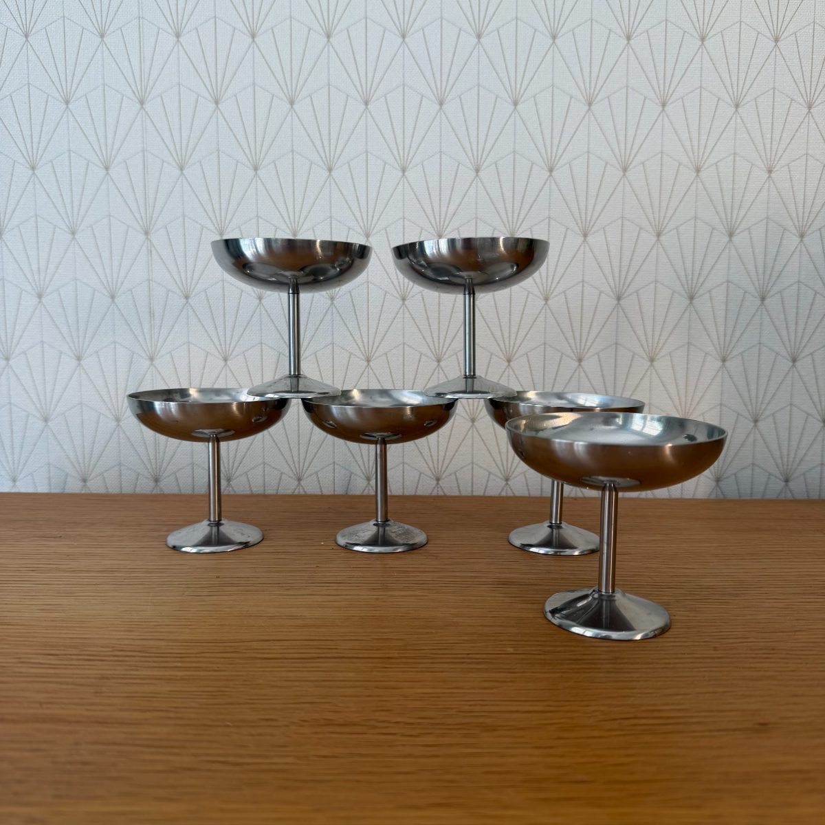 Guy Degrenne Champagne Coupes Stainless Steel Set of 6 French Vintage 2610261 Fleamarketfrance