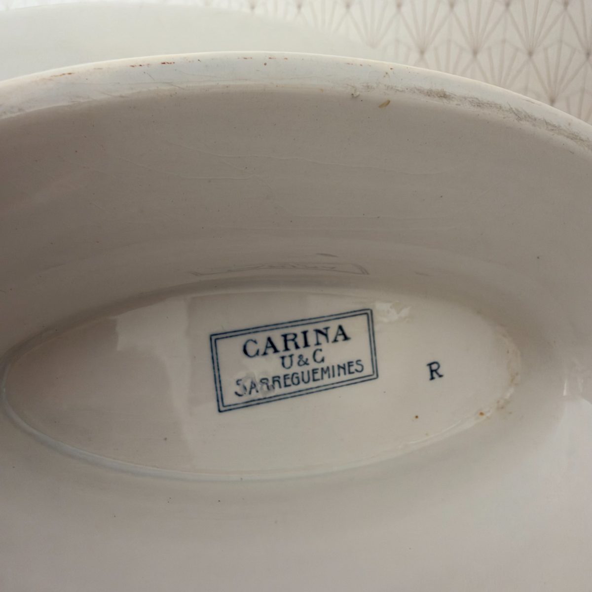 French Ironstone Tureen Base Blue White Transferware Antique 06102635